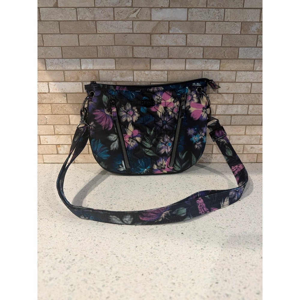 Lug Swivel Crossbody Bag Floral Bloom Black Women's Shoulder Purse